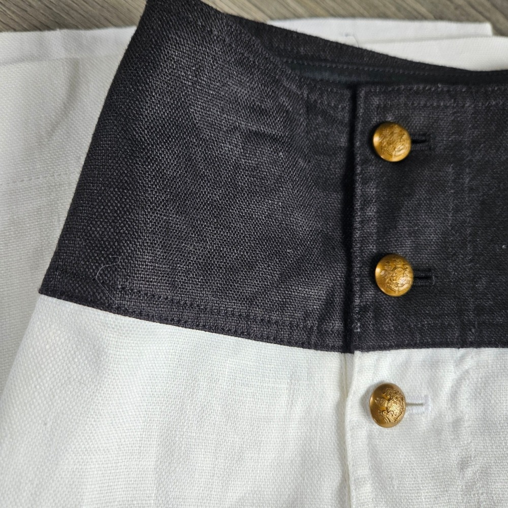 Lauren Ralph Lauren Linen Sailor Pants White Black Wide Leg Gold Button Size 8 - Picture 7 of 11